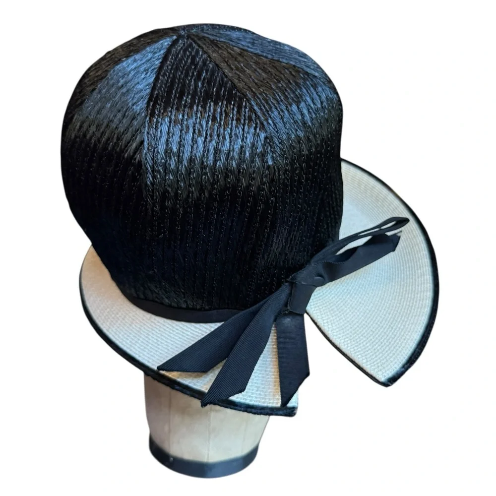 1960s Mr. John Black Straw‎ Bucket Hat w/Cream Brim - Picture 4 of 7